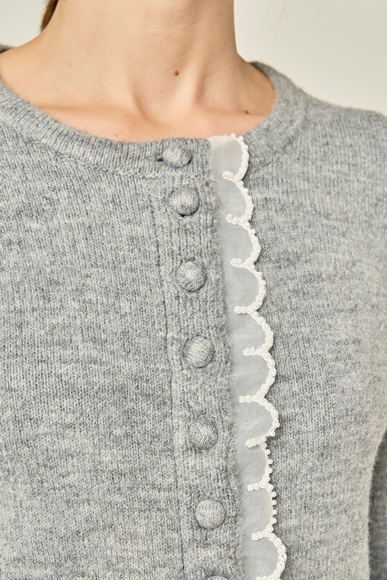 Scallop Pearl Detail Knit Cardigan – English Factory