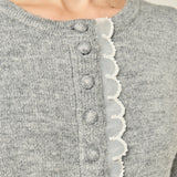 Scallop Pearl Detail Knit Cardigan