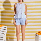 Pearl Bow Scallop Halter Top