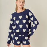 Heart Patterned Crew Neck Sweater