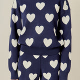 Heart Patterned Crew Neck Sweater