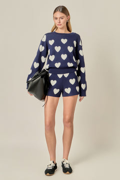 Heart Patterned Crew Neck Sweater