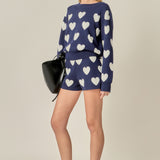 Heart Patterned Crew Neck Sweater