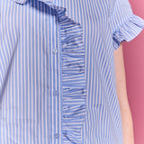 Ruffle Trim Striped Button-Up Shirt