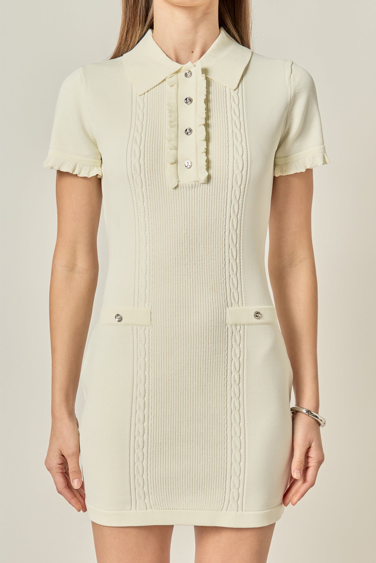 polo mini dress English Factory Ruffle Placket Knitted Mini Dress