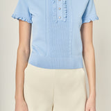 Ruffle Trim Collared Knit Top