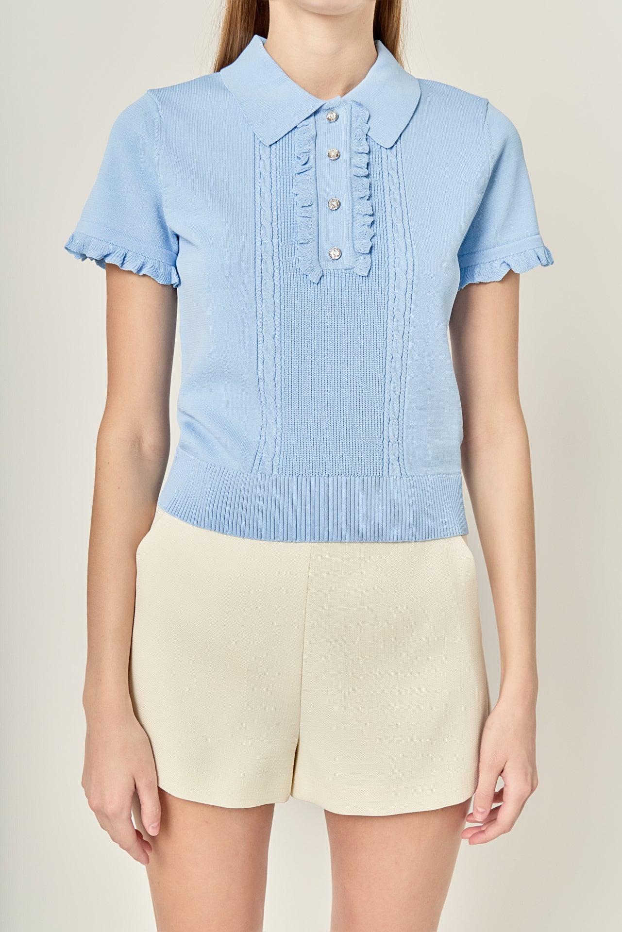Rcollared Ruffle Trim Ruffle Trim Collared Knit Top – English Factory