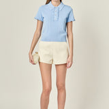 Ruffle Trim Collared Knit Top