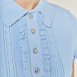 Ruffle Trim Collared Knit Top