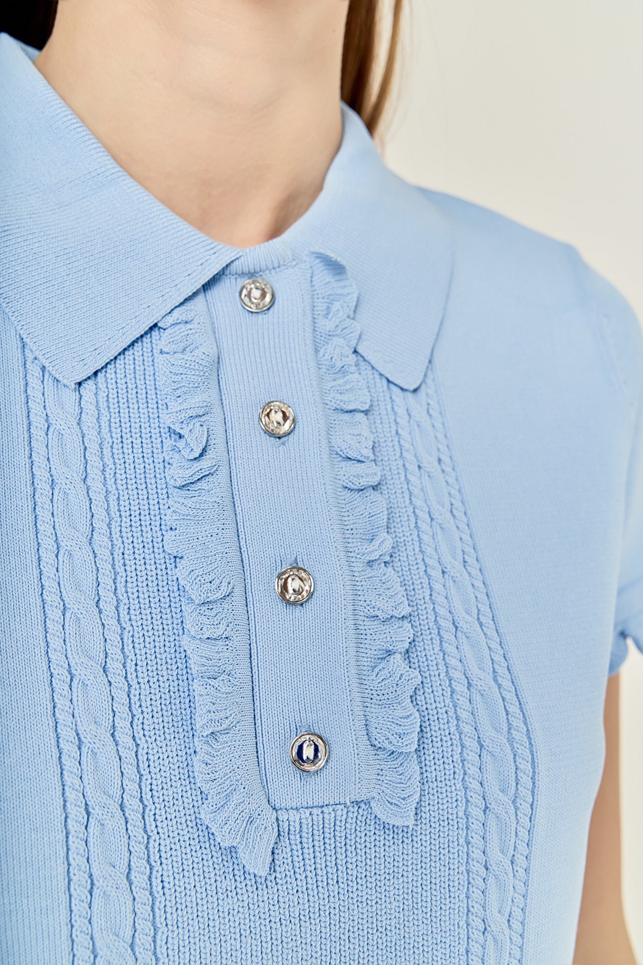 Rcollared Ruffle Trim Ruffle Trim Collared Knit Top – English Factory