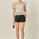 Polka Dot Puff Sleeve Peplum Top