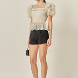 Polka Dot Puff Sleeve Peplum Top