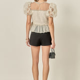 Polka Dot Puff Sleeve Peplum Top