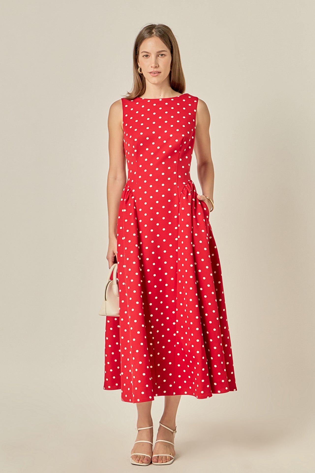 polka dot midi dress Polka Dot Sleeveless Midi Dress – English Factory