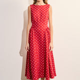 Polka Dot Sleeveless Midi Dress