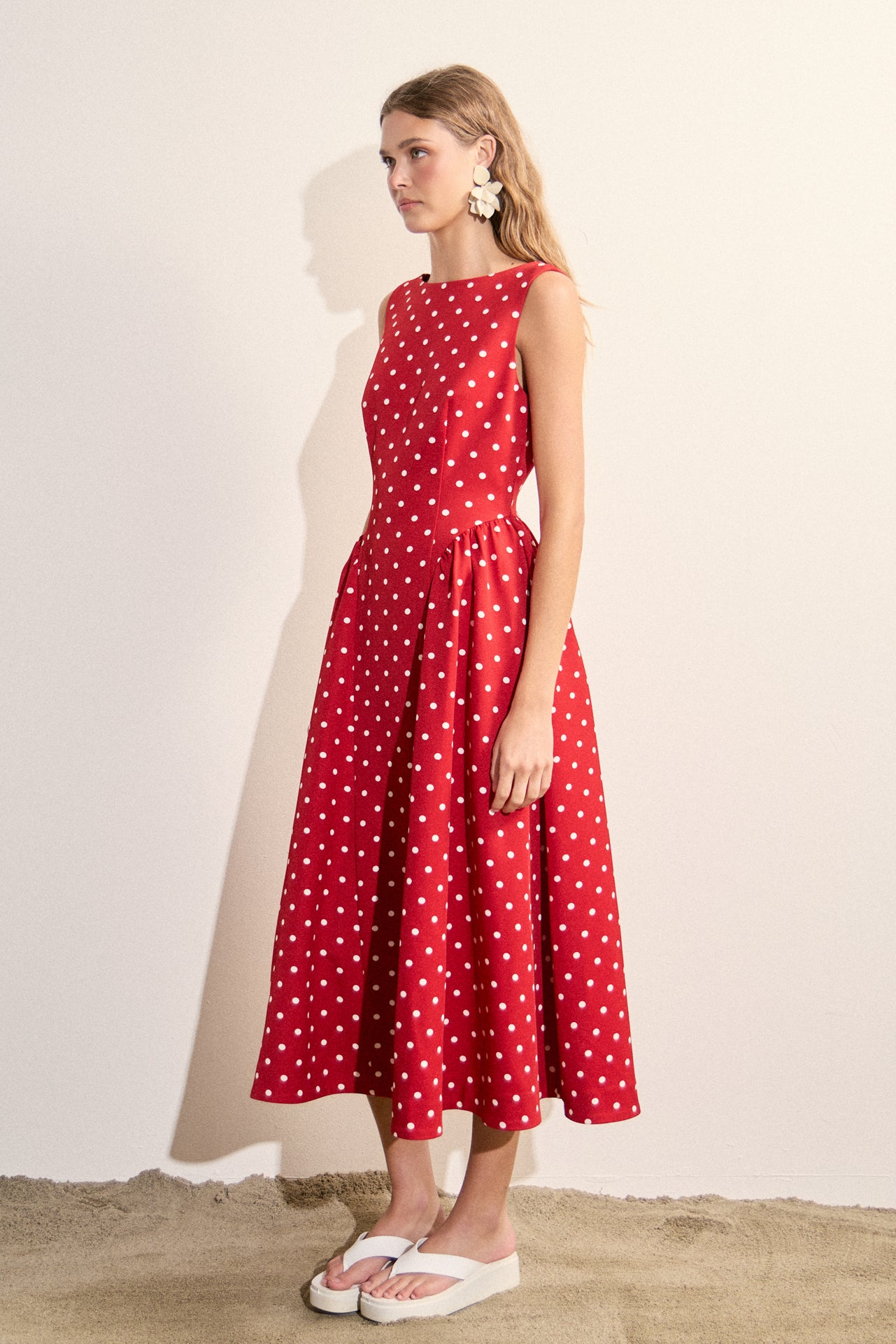 midi dress polka dot Polka Dot Sleeveless Midi Dress
