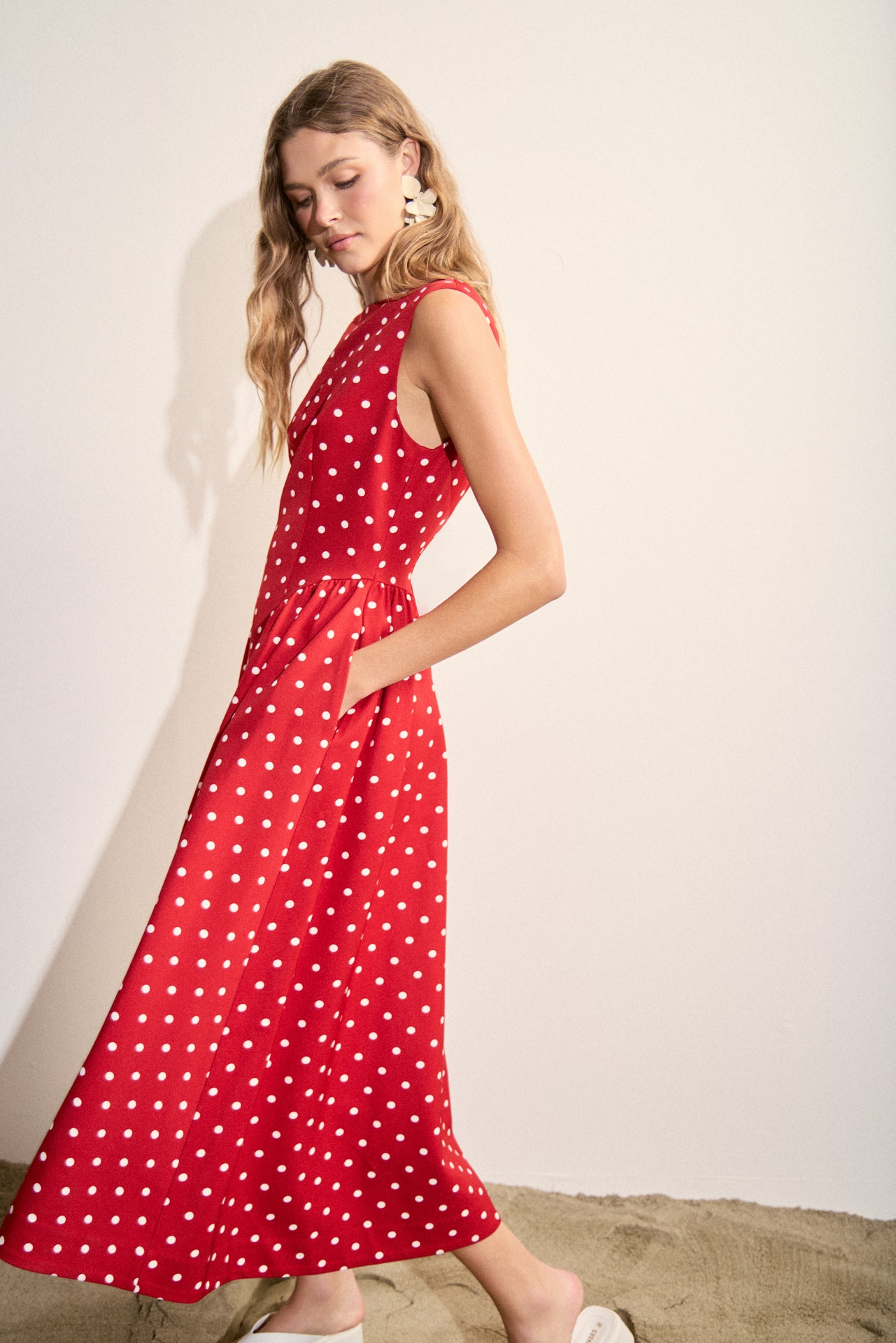 polka dot midi dress Polka Dot Sleeveless Midi Dress – English Factory