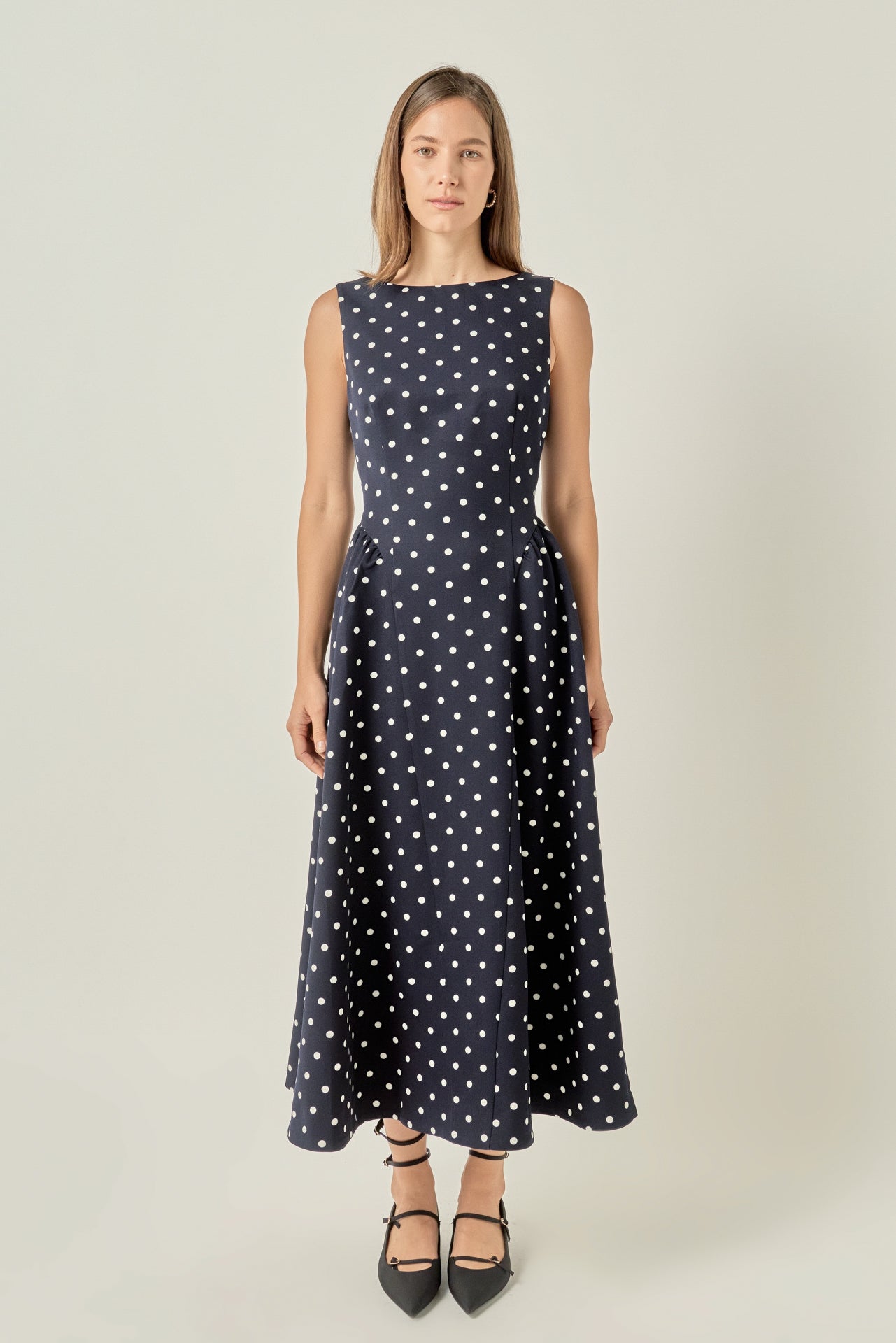 Polka Dot Sleeveless Midi Dress