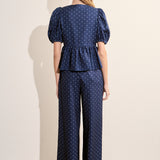 Polka Dot Tie Front Puff Sleeve Top