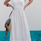 Smocked Bodice Bow Strap Midi Dress