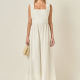 Smocked Bodice Bow Strap Midi Dress