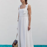 Smocked Bodice Bow Strap Midi Dress