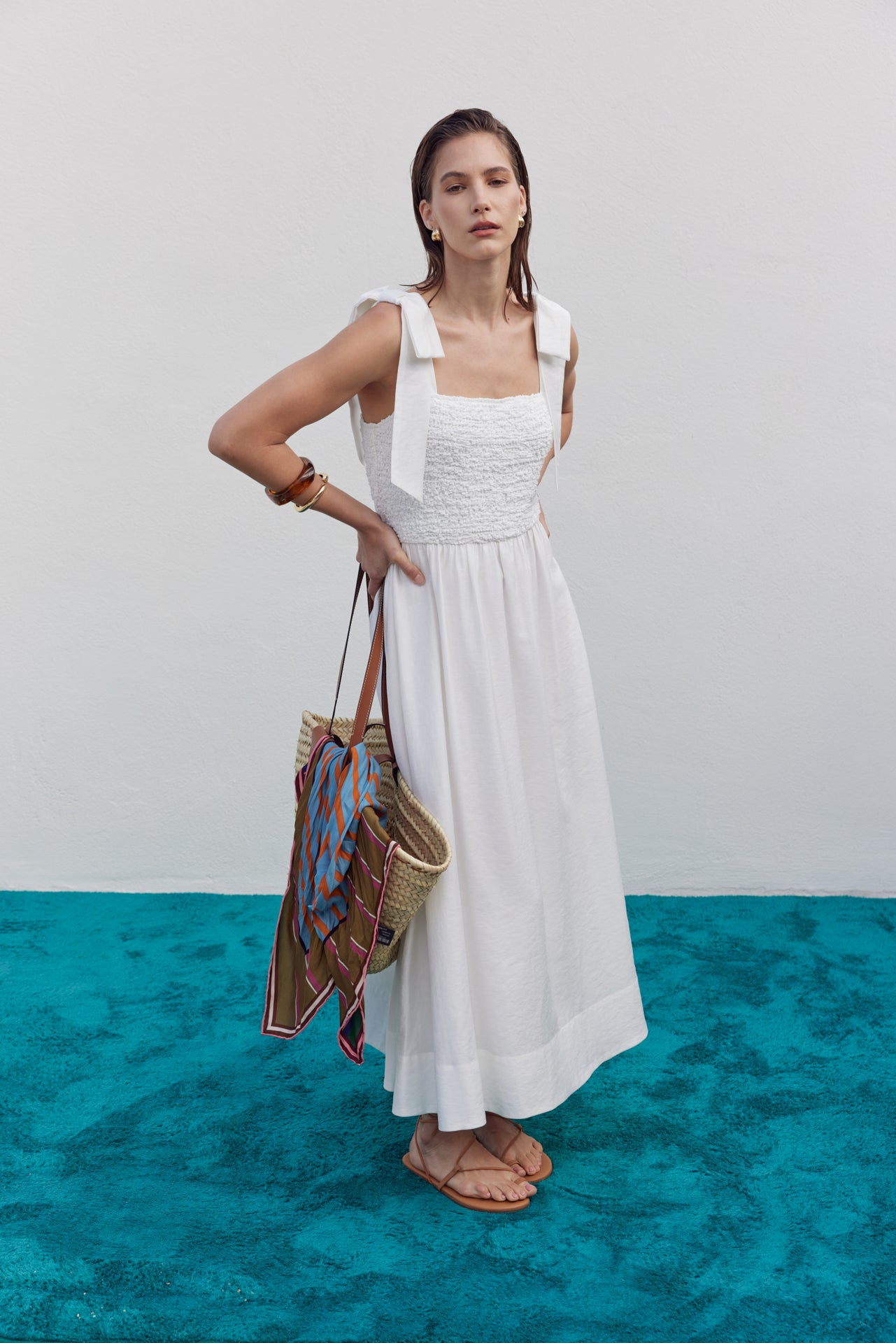 smocked bodice midi dress English Factory