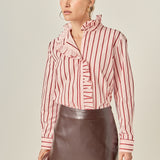 Ruffled Stripe Button-Up Shirt
