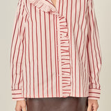 Ruffled Stripe Button-Up Shirt
