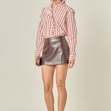 Ruffled Stripe Button-Up Shirt
