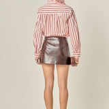 Ruffled Stripe Button-Up Shirt