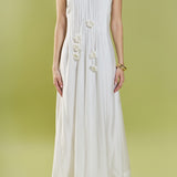 Crochet Flower Trim Halter Maxi Dress