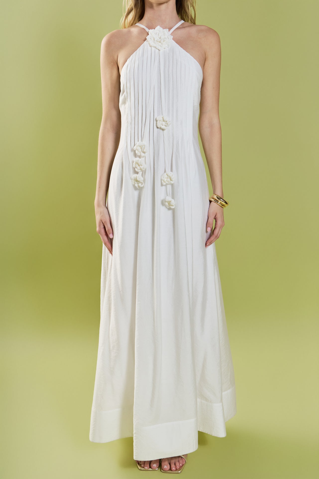 Crochet Flower Trim Halter Maxi Dress English Factory Crochet Flower Trim Halter Maxi Dress English Factory
