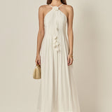 Crochet Flower Trim Halter Maxi Dress