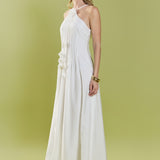 Crochet Flower Trim Halter Maxi Dress