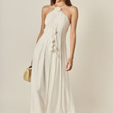 Crochet Flower Trim Halter Maxi Dress