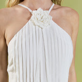 Crochet Flower Trim Halter Maxi Dress