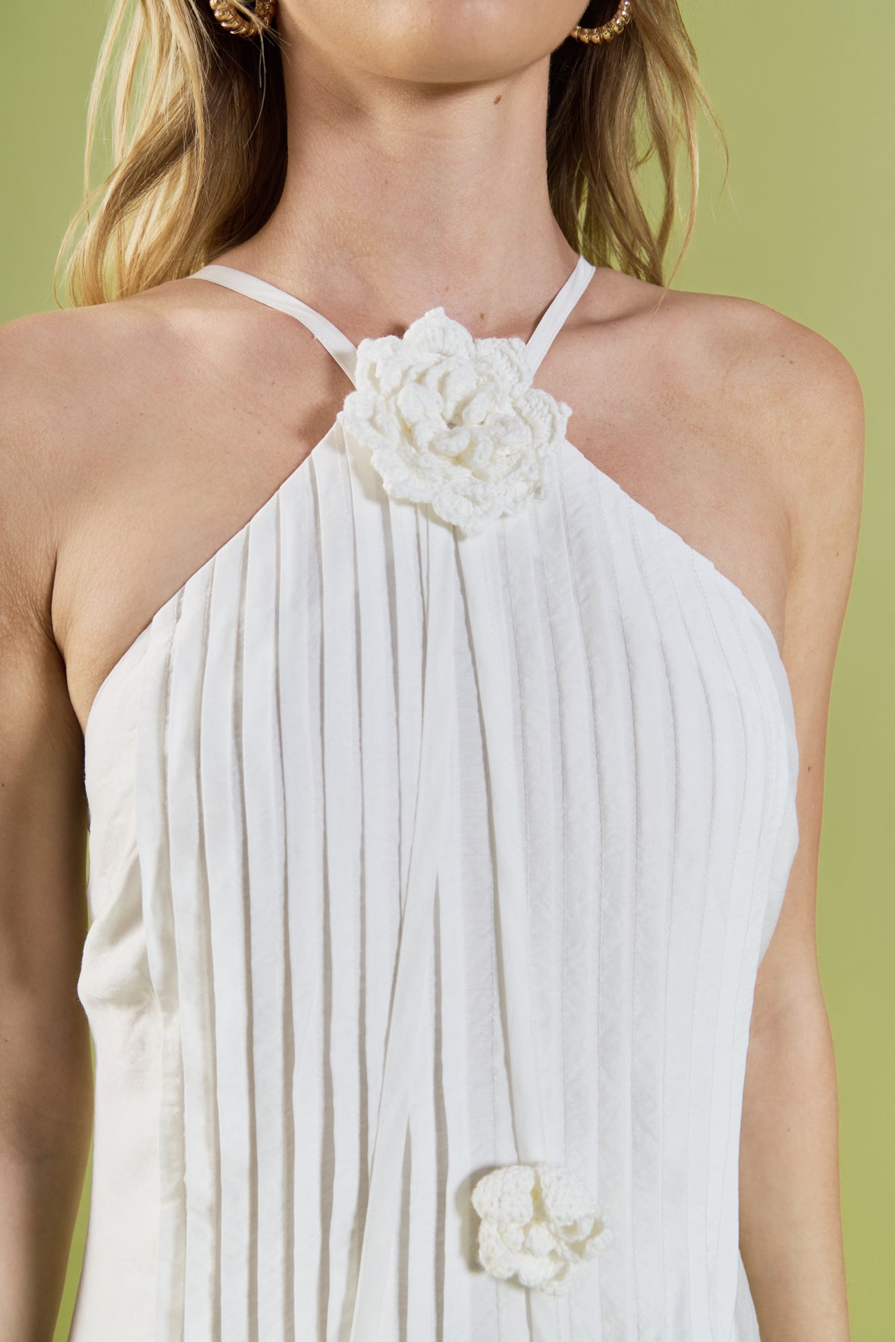 Crochet Flower Trim Halter Maxi Dress English Factory Crochet Flower Trim Halter Maxi Dress English Factory