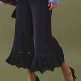 Fringe Detail Knit Wide Leg Pants