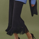 Fringe Detail Knit Wide Leg Pants