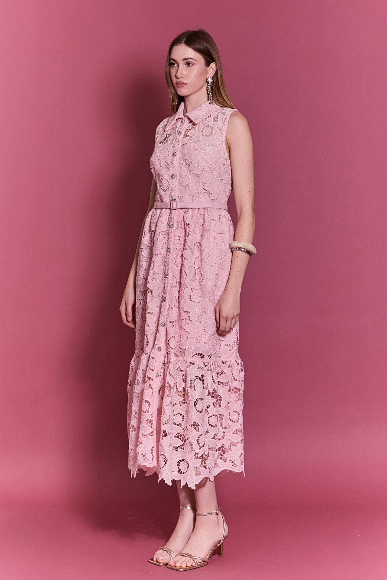 English Factory Women's Sleeveless Lace Button Front Midi Dress