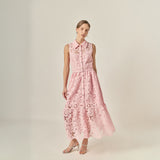 Lace Button-Front Sleeveless Midi Dress