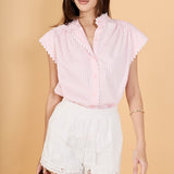 Striped Ric Rac Detail Short Sleeve Shirt