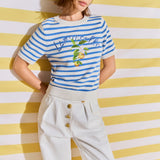 Striped Lemon Embroidered Short Sleeve Sweater
