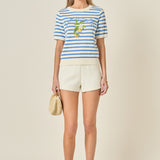 Striped Lemon Embroidered Short Sleeve Sweater