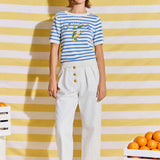 Striped Lemon Embroidered Short Sleeve Sweater
