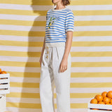 Striped Lemon Embroidered Short Sleeve Sweater