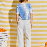 Striped Lemon Embroidered Short Sleeve Sweater