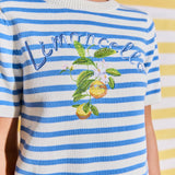 Striped Lemon Embroidered Short Sleeve Sweater
