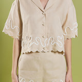 Wavy Embroidered Crop Shirt